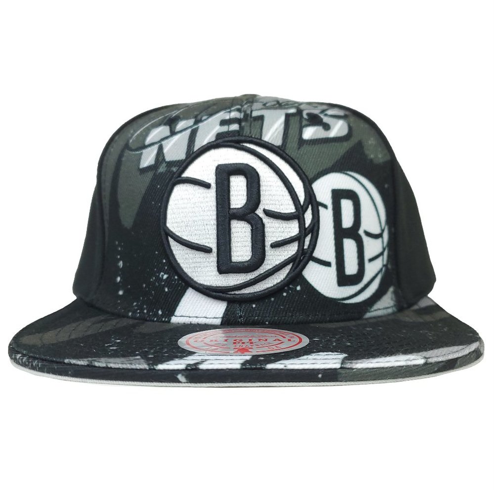 Brooklyn Nets Mitchell & Ness NBA Snapback Hat 3D Logo Black Gray Cap NWT‎